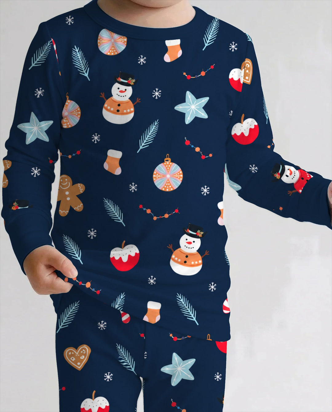 Midnight Snowman Christmas Treats Bamboo Two Piece Long Sleeve Pajama Set