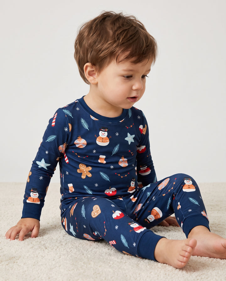 Midnight Snowman Christmas Treats Bamboo Two Piece Long Sleeve Pajama Set