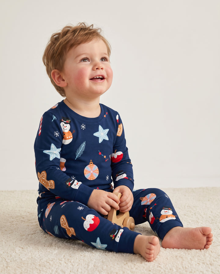 Midnight Snowman Christmas Treats Bamboo Two Piece Long Sleeve Pajama Set