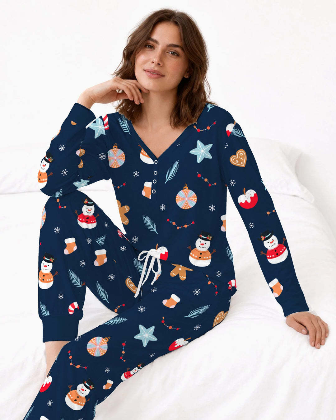Midnight Snowman Christmas Treats Bamboo Women Pajama Set