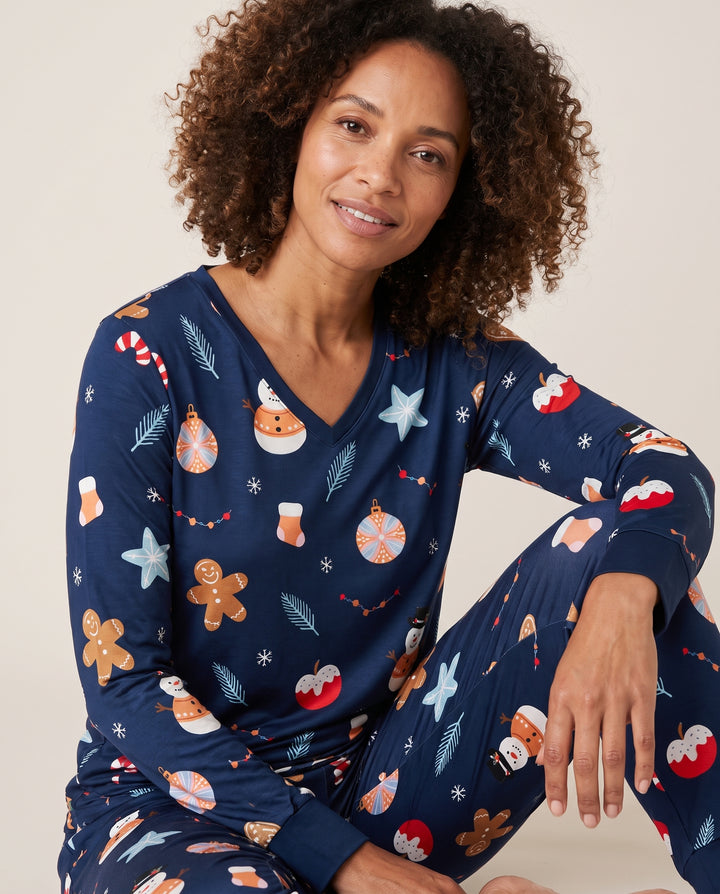 Midnight Snowman Christmas Treats Bamboo Women Pajama Set