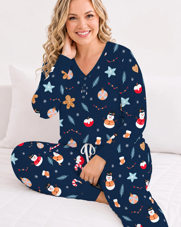 Midnight Snowman Christmas Treats Bamboo Women Pajama Set