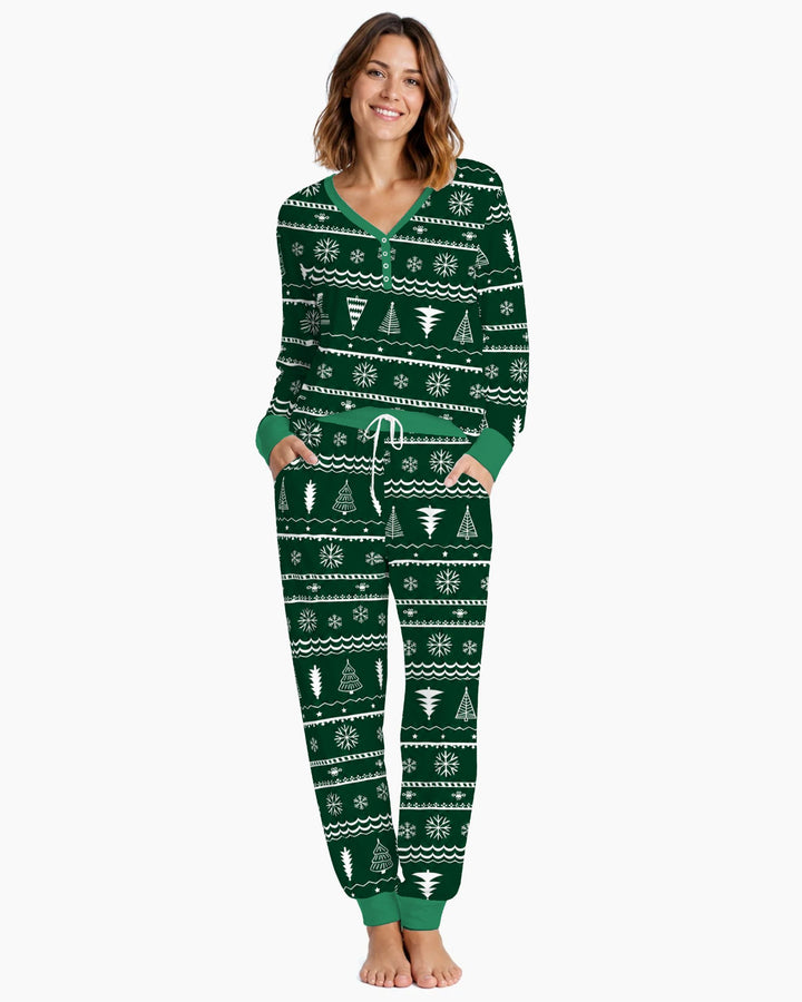 Evergreen Nordic Christmas Trees Bamboo Women Pajama Set