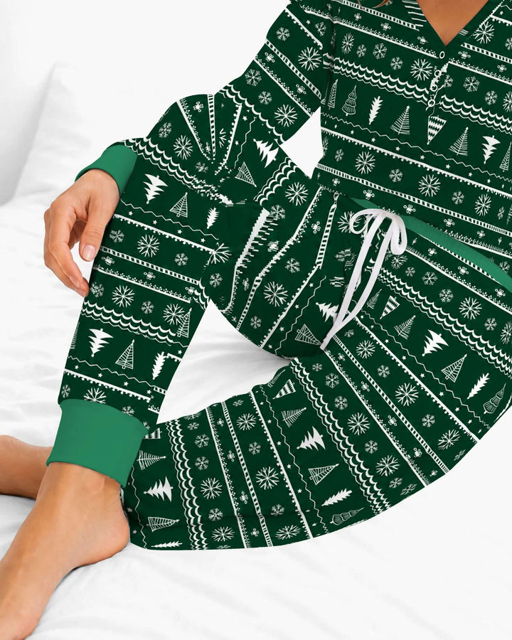 Evergreen Nordic Christmas Trees Bamboo Women Pajama Set