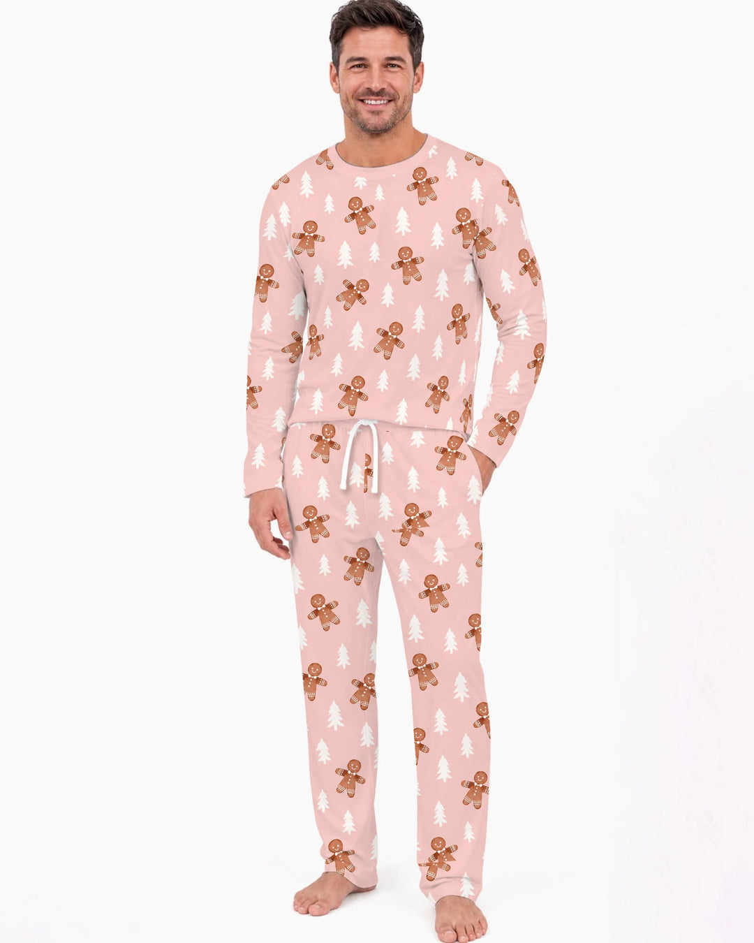 Pink Gingerbread Christmas Forest Bamboo Men's Pajama Set