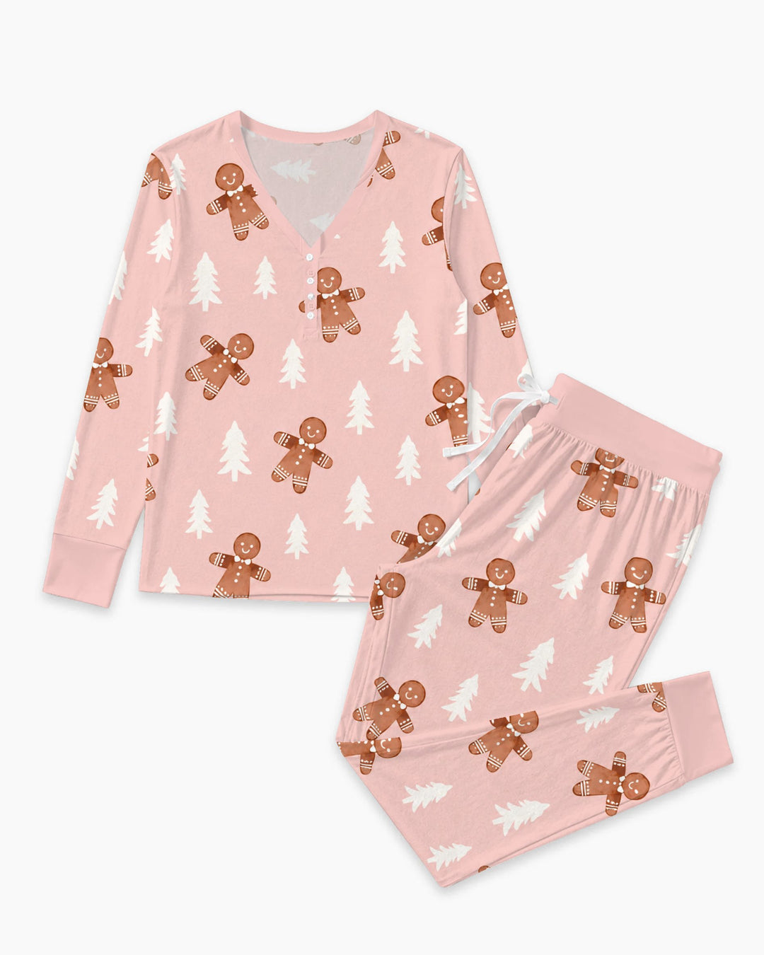 Pink Gingerbread Christmas Forest Bamboo Women Pajama Set