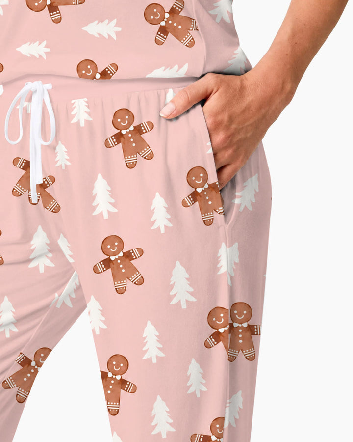 Pink Gingerbread Christmas Forest Bamboo Women Pajama Set