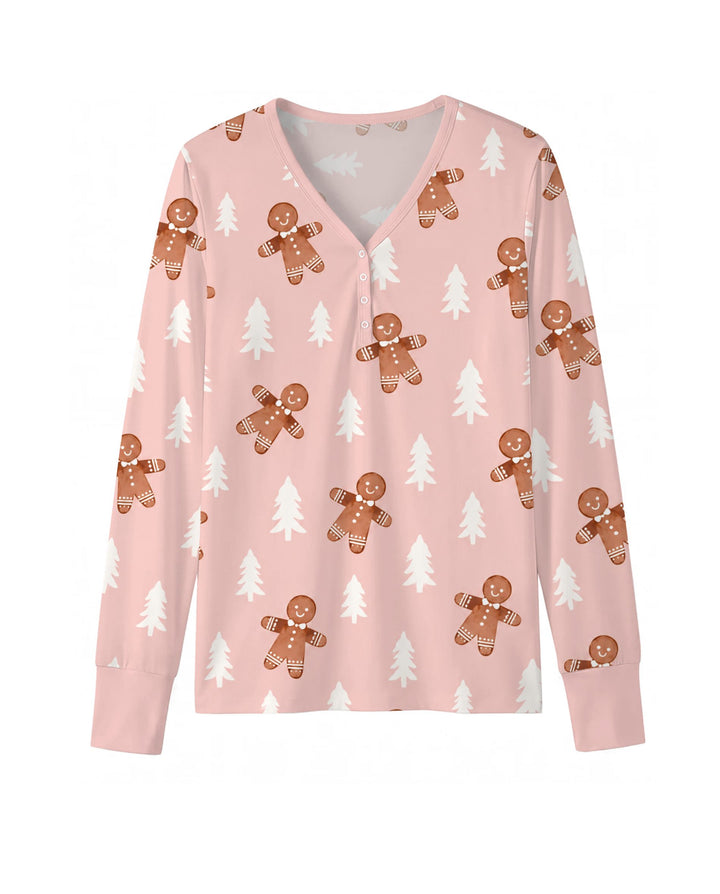 Pink Gingerbread Christmas Forest Bamboo Women Pajama Set