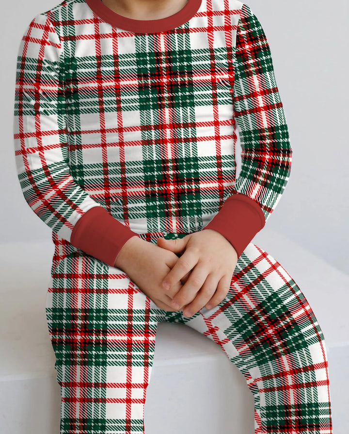 Classic Christmas Tartan Plaid Bamboo Two Piece Long Sleeve Pajama Set