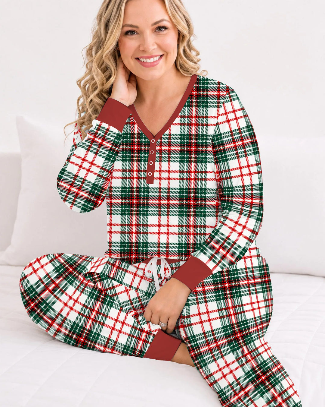 Classic Christmas Tartan Plaid Bamboo Women Pajama Set