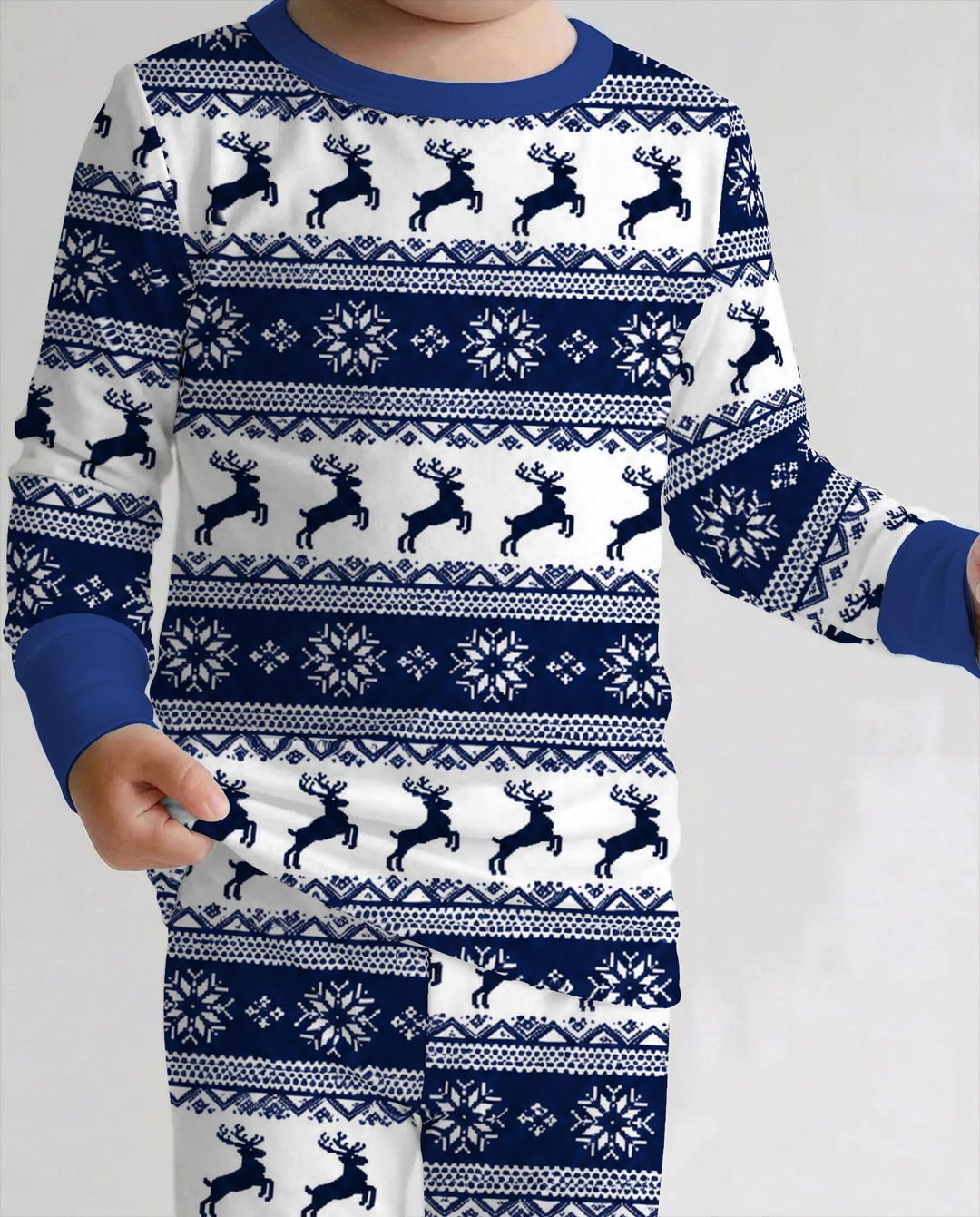 Navy Nordic Reindeer Fair Isle Bamboo Two Piece Long Sleeve Pajama Set