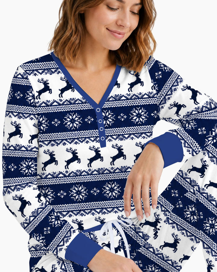 Navy Nordic Reindeer Fair Isle Bamboo Women Pajama Set