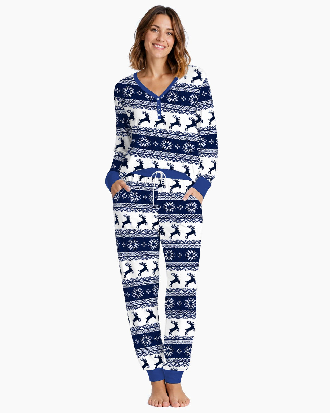 Navy Nordic Reindeer Fair Isle Bamboo Women Pajama Set