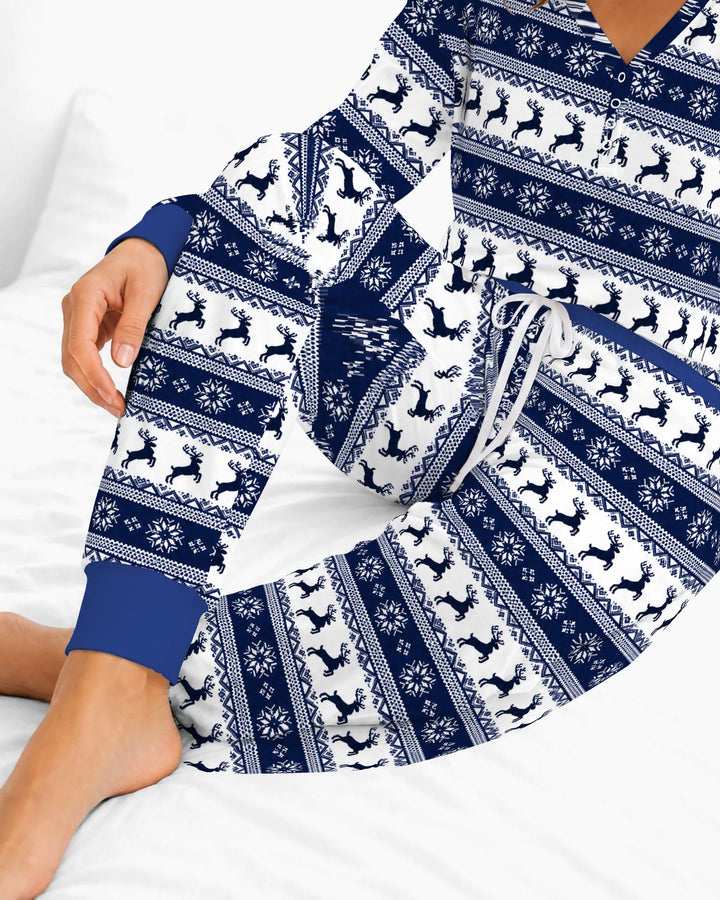 Navy Nordic Reindeer Fair Isle Bamboo Women Pajama Set