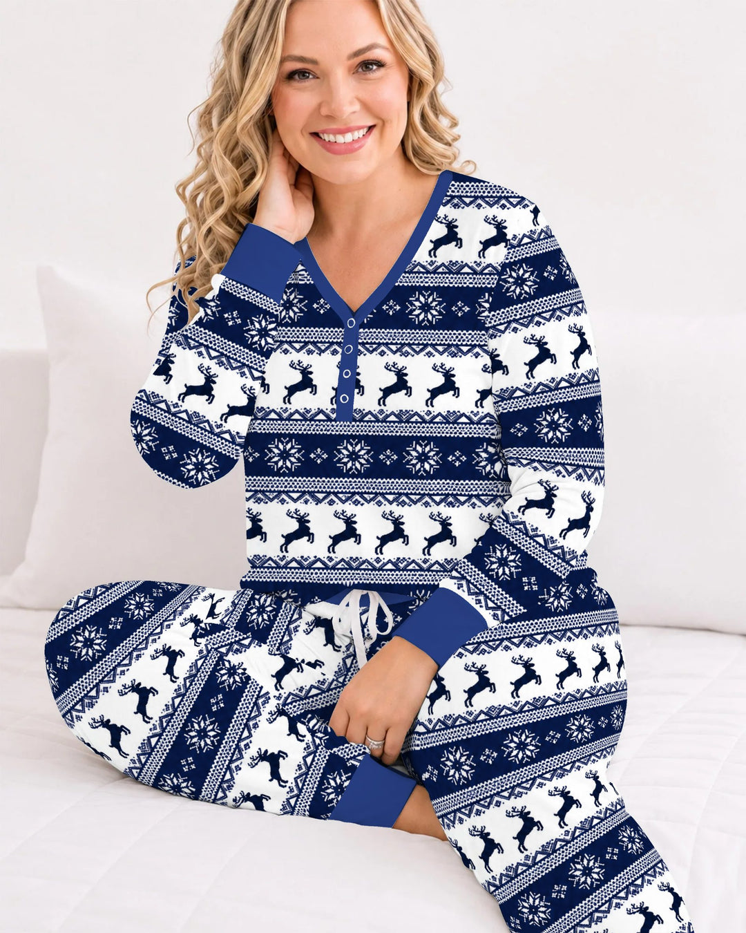Navy Nordic Reindeer Fair Isle Bamboo Women Pajama Set