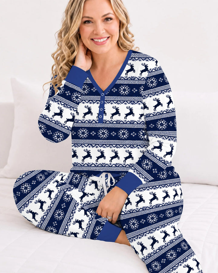 Navy Nordic Reindeer Fair Isle Bamboo Women Pajama Set