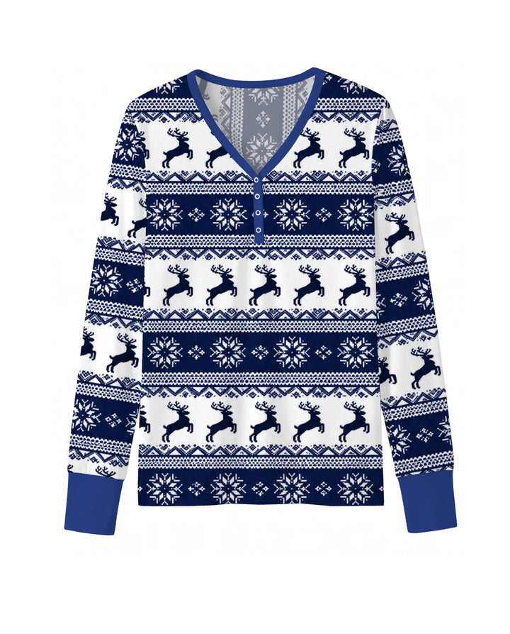 Navy Nordic Reindeer Fair Isle Bamboo Women Pajama Set