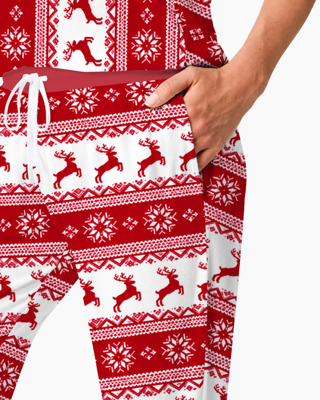 Red Nordic Reindeer Fair Isle Bamboo Women Pajama Set