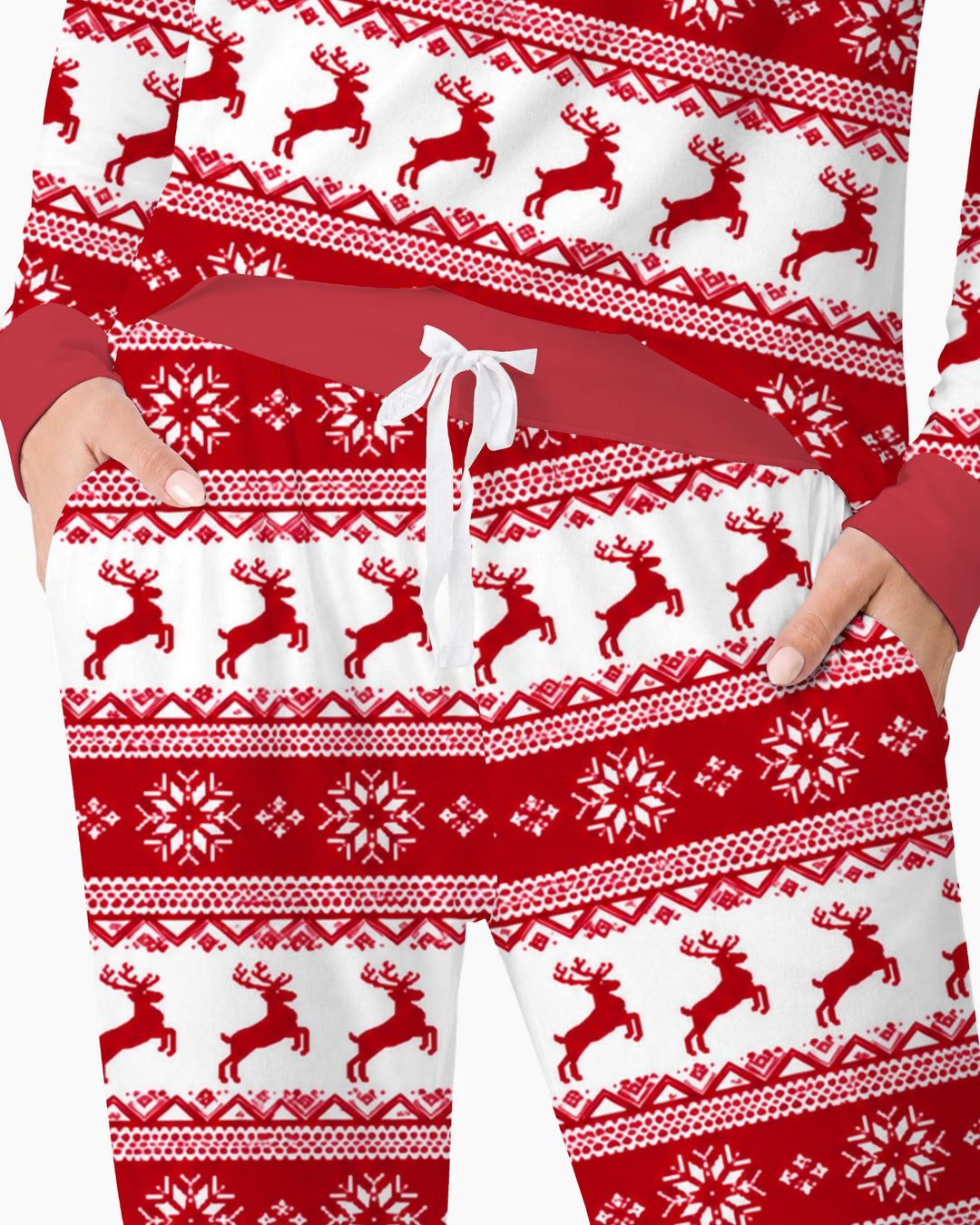 Red Nordic Reindeer Fair Isle Bamboo Women Pajama Set