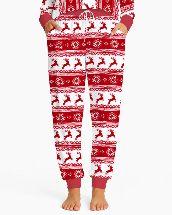 Red Nordic Reindeer Fair Isle Bamboo Women Pajama Set