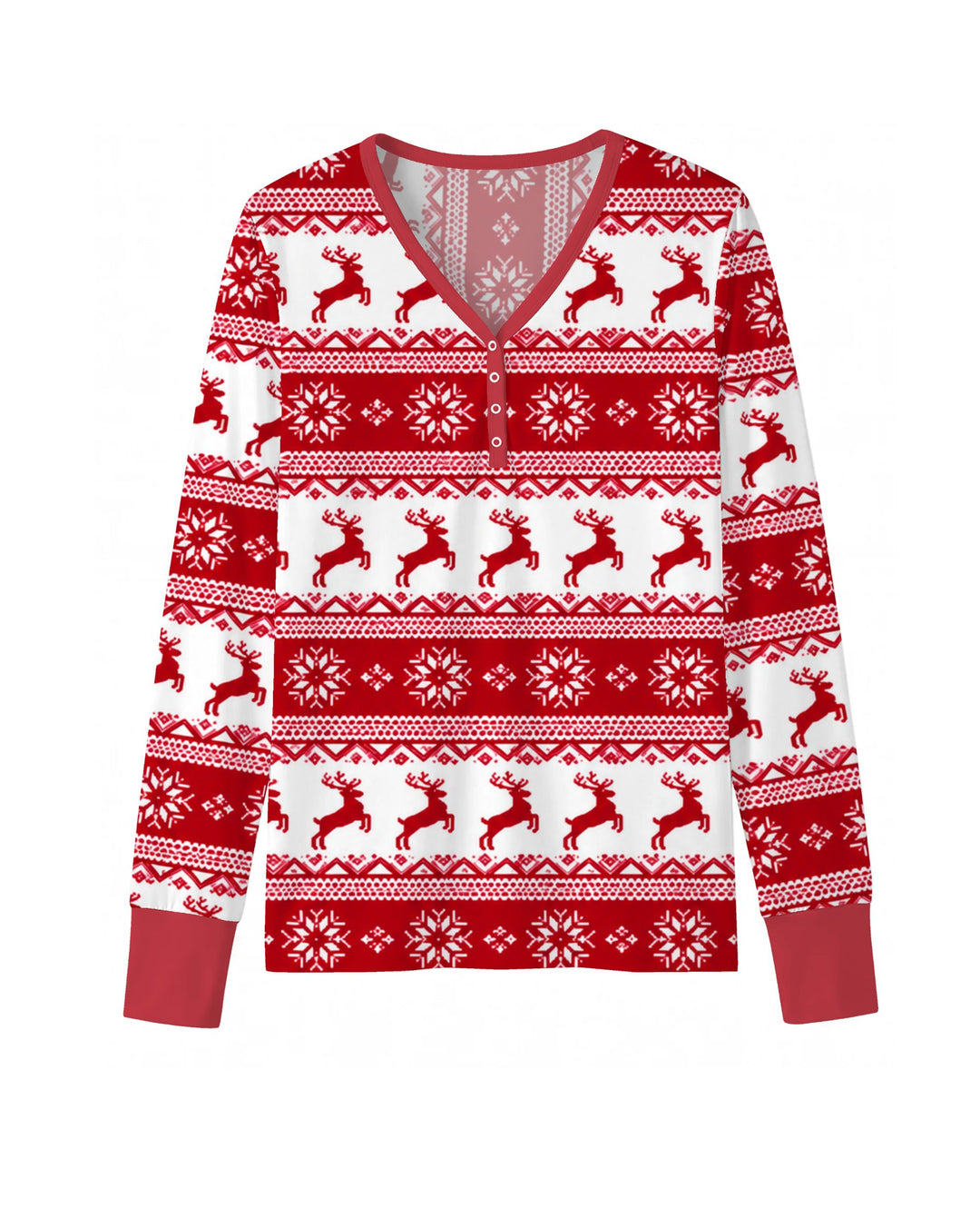 Red Nordic Reindeer Fair Isle Bamboo Women Pajama Set