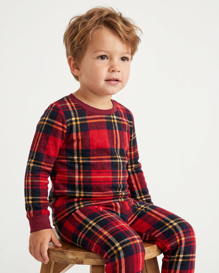 Classic Red Christmas Tartan Plaid Bamboo Two Piece Long Sleeve Pajama Set