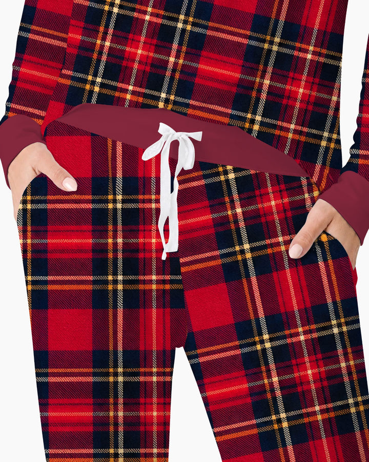 Classic Red Christmas Tartan Plaid Bamboo Women Pajama Set