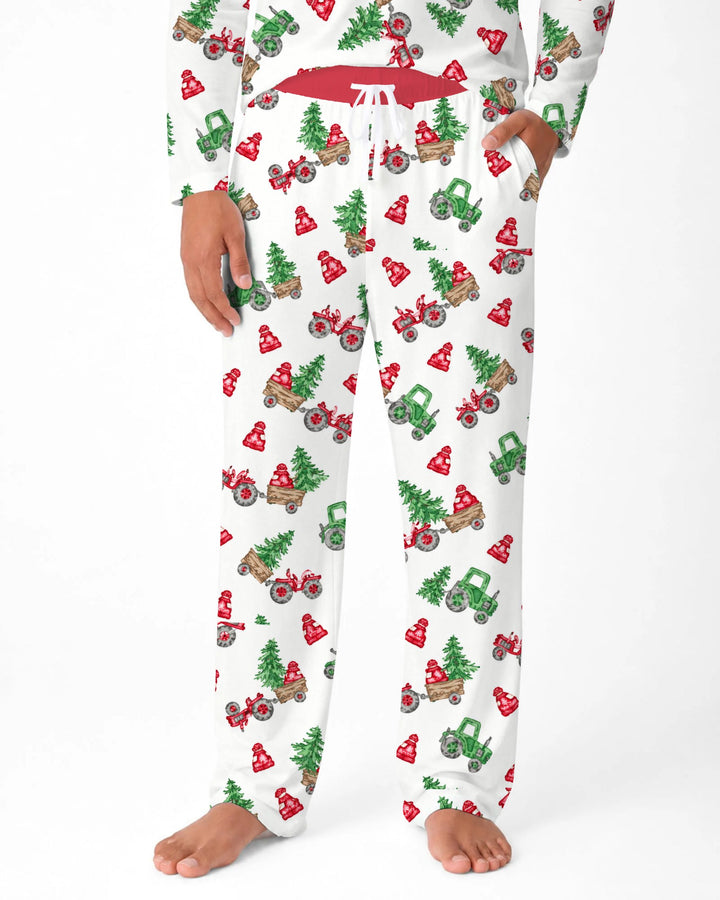 Christmas Tree Farm Tractor & Winter Hats Bamboo Men's Pajama Set
