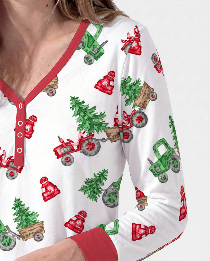 Christmas Tree Farm Tractor & Winter Hats Bamboo Women Pajama Set