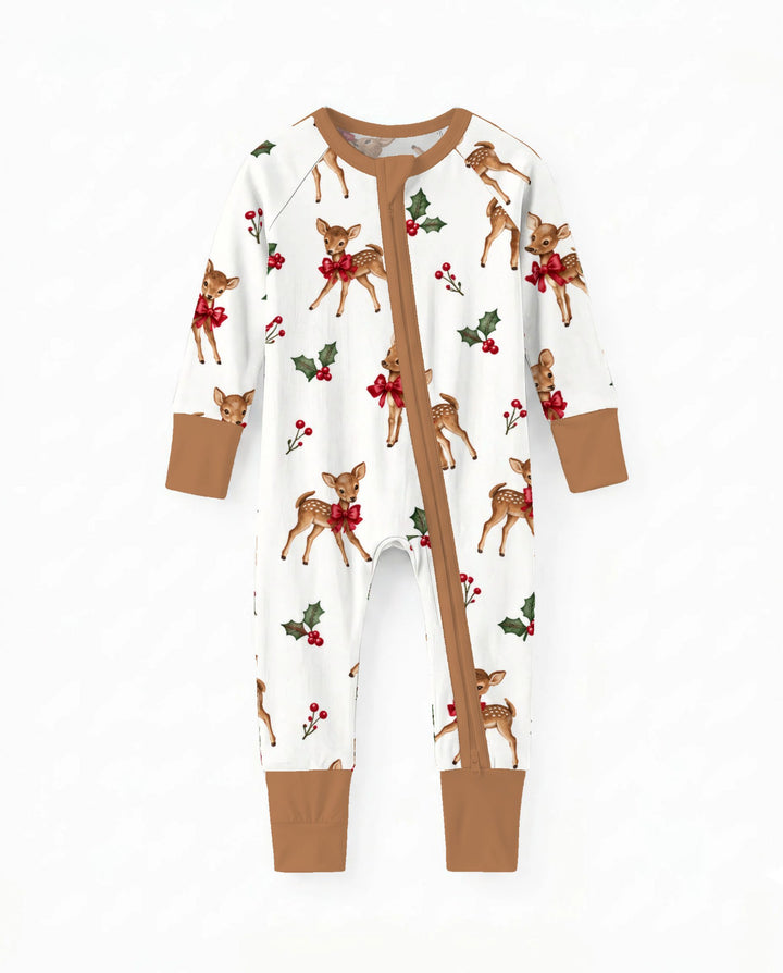 Vintage Christmas Fawn & Holly Bows Bamboo Convertible Zippy