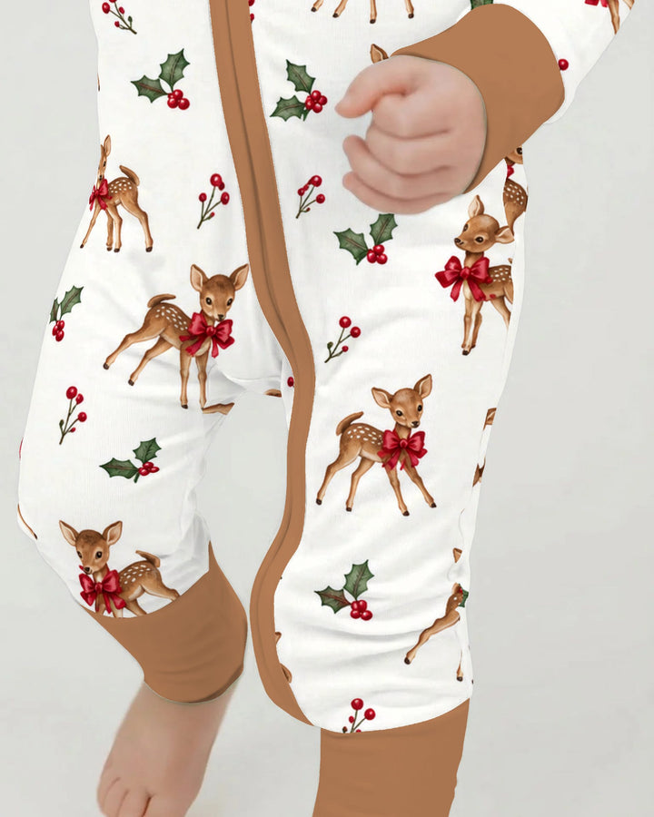 Vintage Christmas Fawn & Holly Bows Bamboo Convertible Zippy