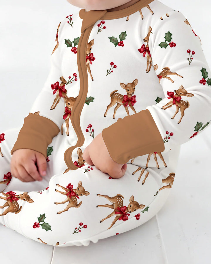 Vintage Christmas Fawn & Holly Bows Bamboo Convertible Zippy