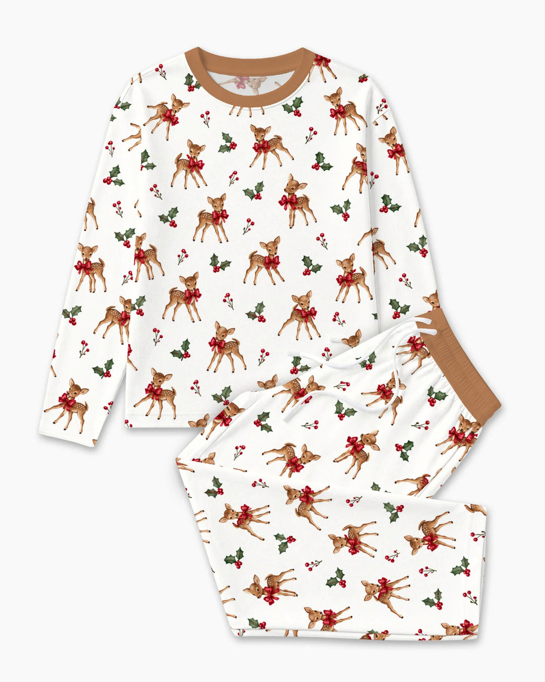 Vintage Christmas Fawn & Holly Bows Bamboo Men's Pajama Set