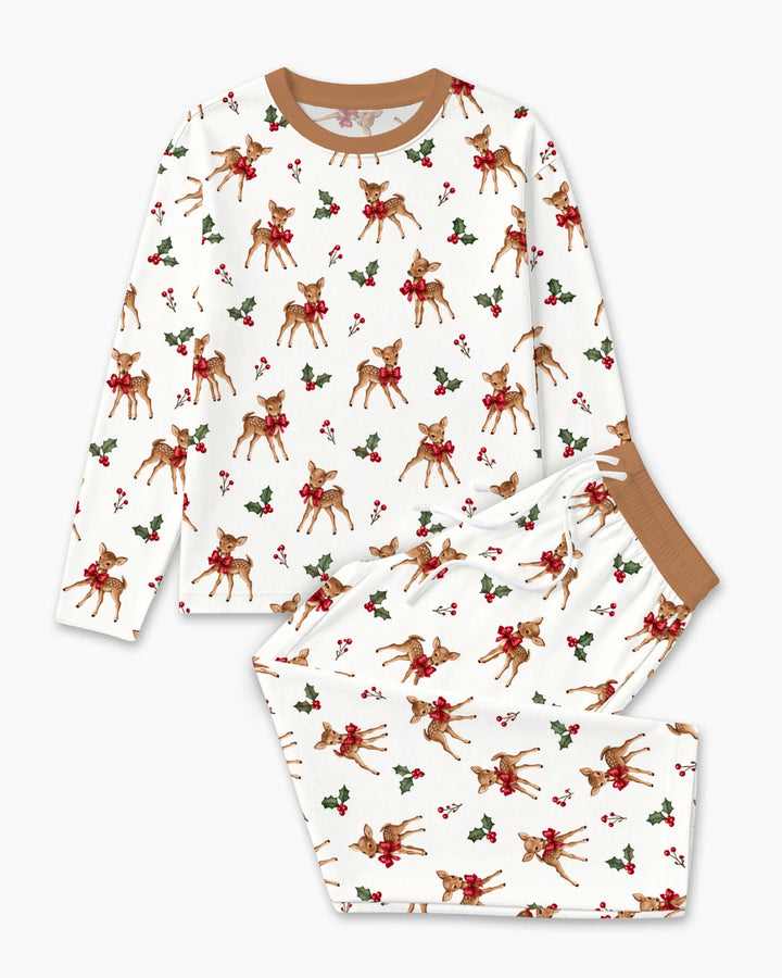 Vintage Christmas Fawn & Holly Bows Bamboo Men's Pajama Set