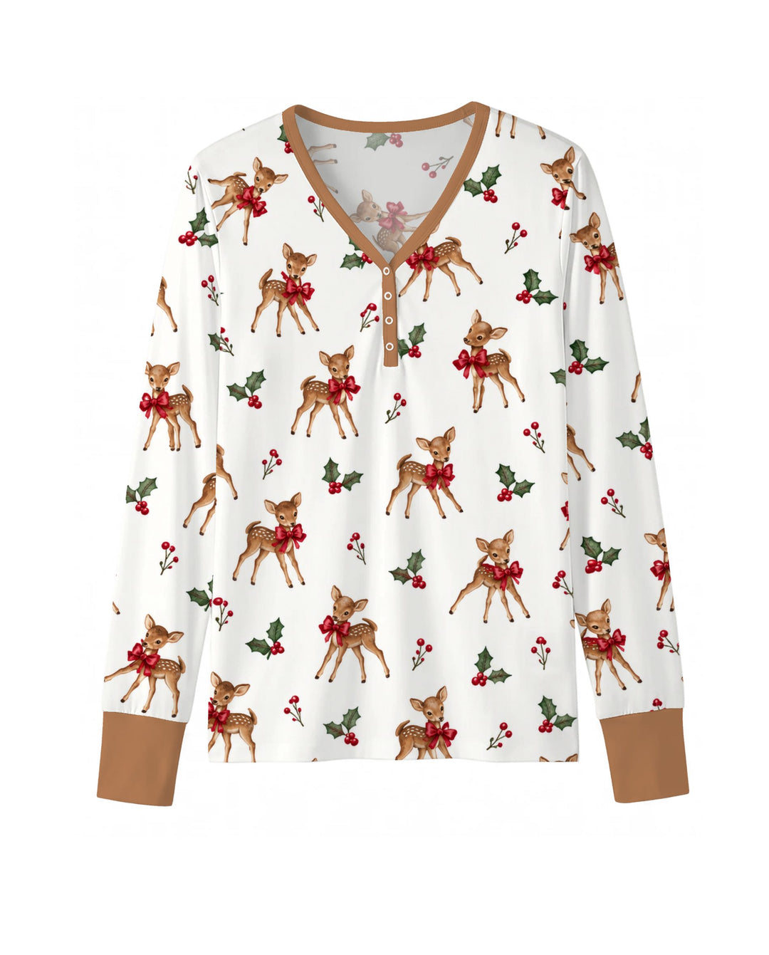 Vintage Christmas Fawn & Holly Bows Bamboo Women Pajama Set
