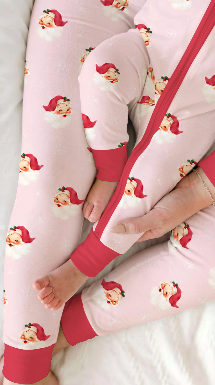 Pink Vintage Santa & Snowflakes Bamboo Convertible Zippy