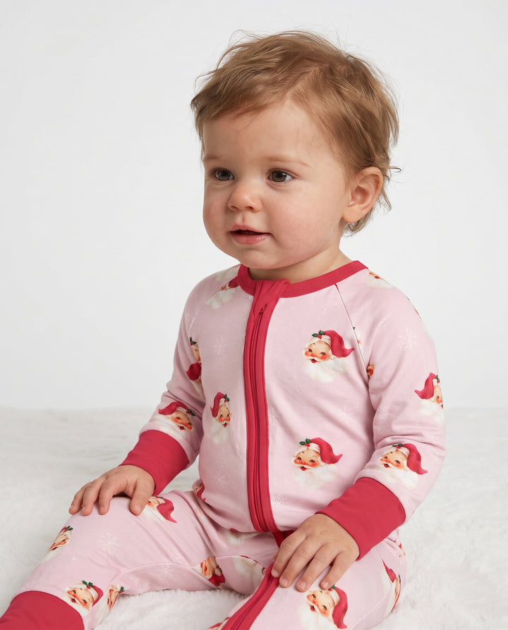 Pink Vintage Santa & Snowflakes Bamboo Convertible Zippy