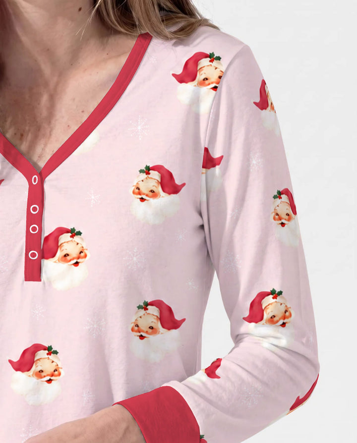 Pink Vintage Santa & Snowflakes Bamboo Women Pajama Set