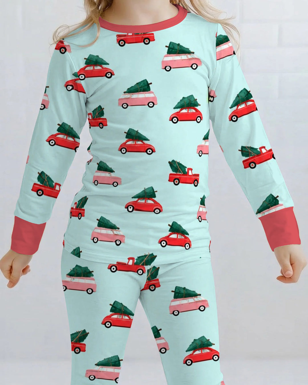 Christmas Tree Road Trip Cars Bamboo Two Piece Long Sleeve Pajama Set