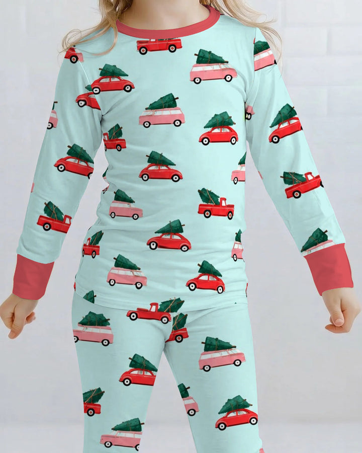 Christmas Tree Road Trip Cars Bamboo Two Piece Long Sleeve Pajama Set