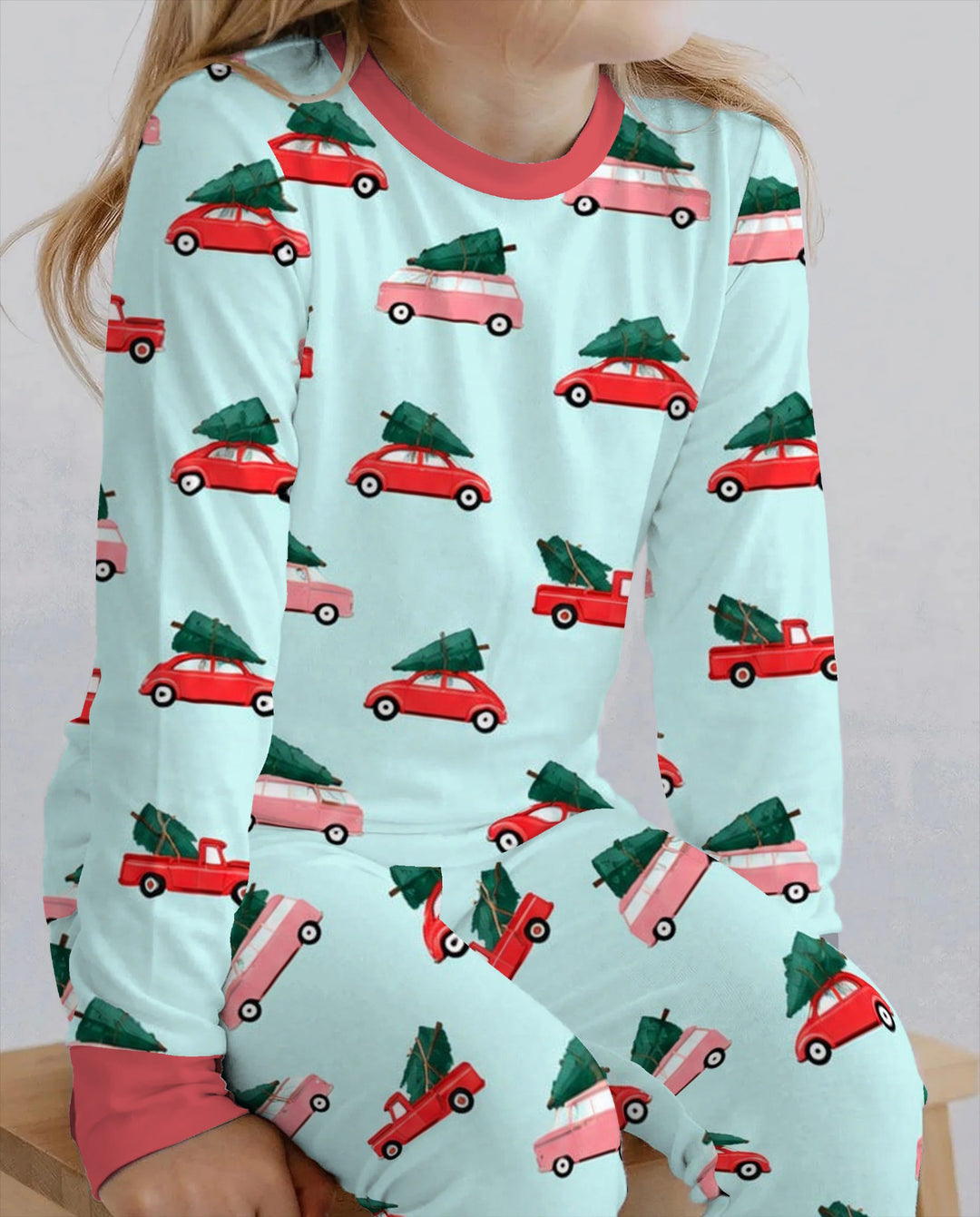Christmas Tree Road Trip Cars Bamboo Two Piece Long Sleeve Pajama Set