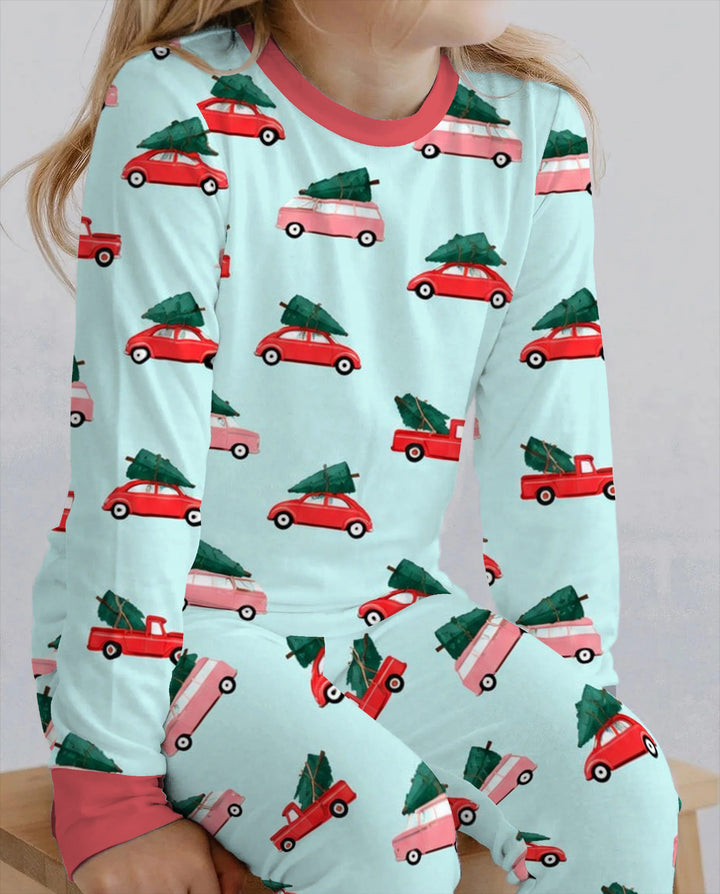 Christmas Tree Road Trip Cars Bamboo Two Piece Long Sleeve Pajama Set
