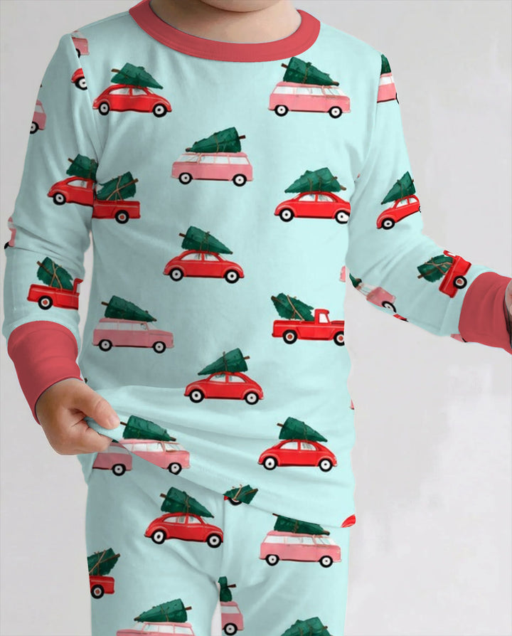Christmas Tree Road Trip Cars Bamboo Two Piece Long Sleeve Pajama Set