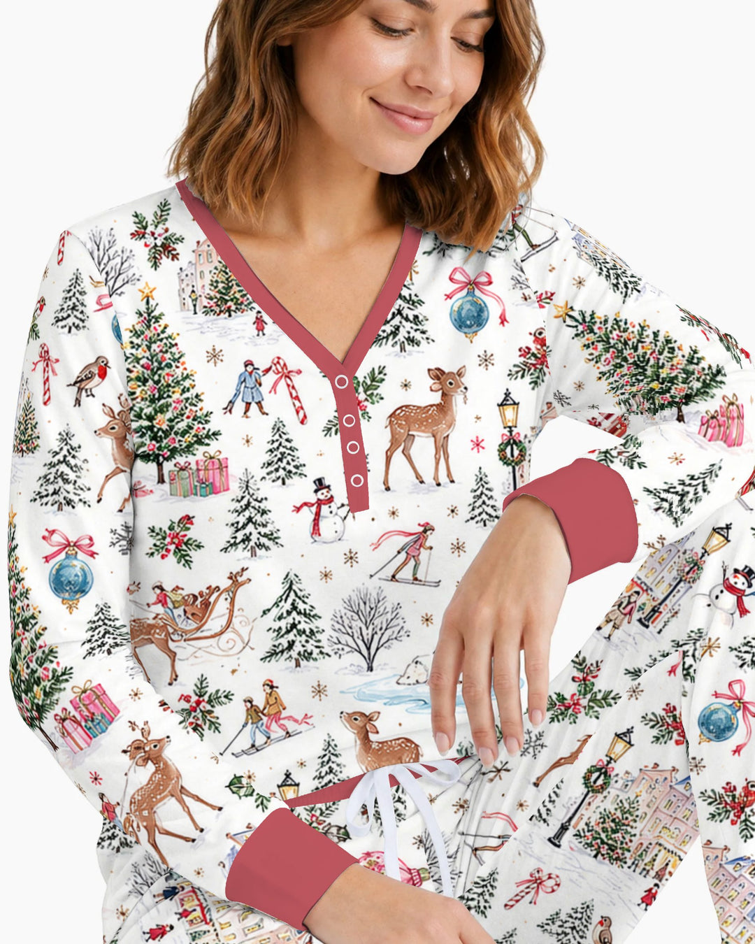 Christmas Winter Village Toile Bamboo Women Pajama Set