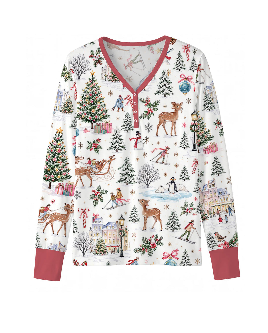 Christmas Winter Village Toile Bamboo Women Pajama Set