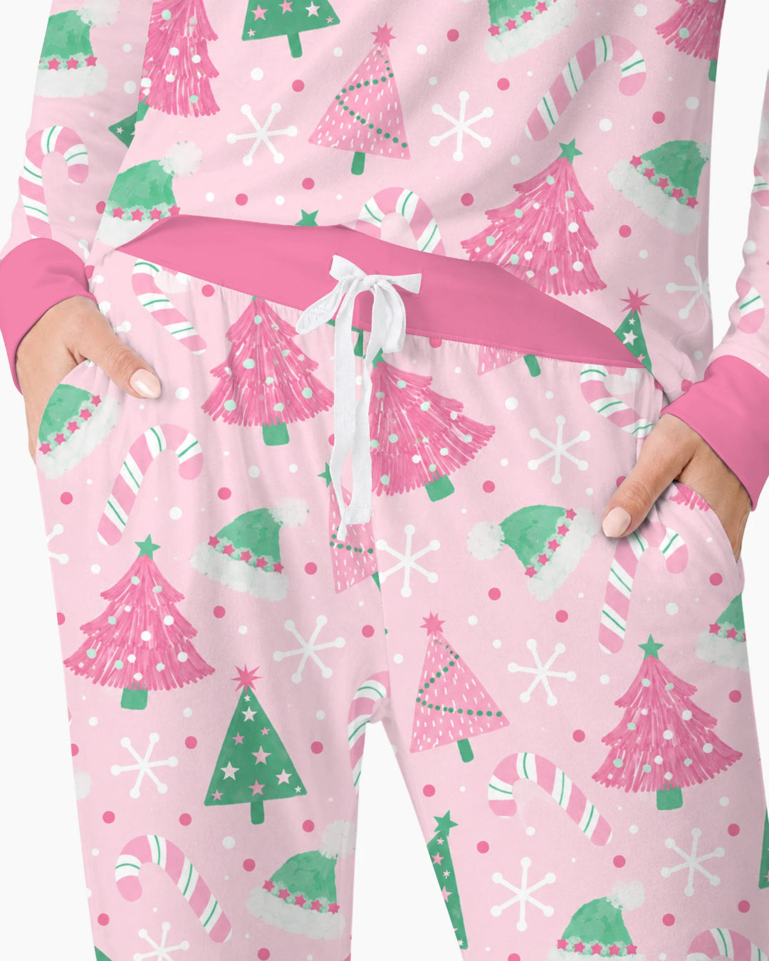 Pink & Mint Candy Christmas Trees Bamboo Women Pajama Set