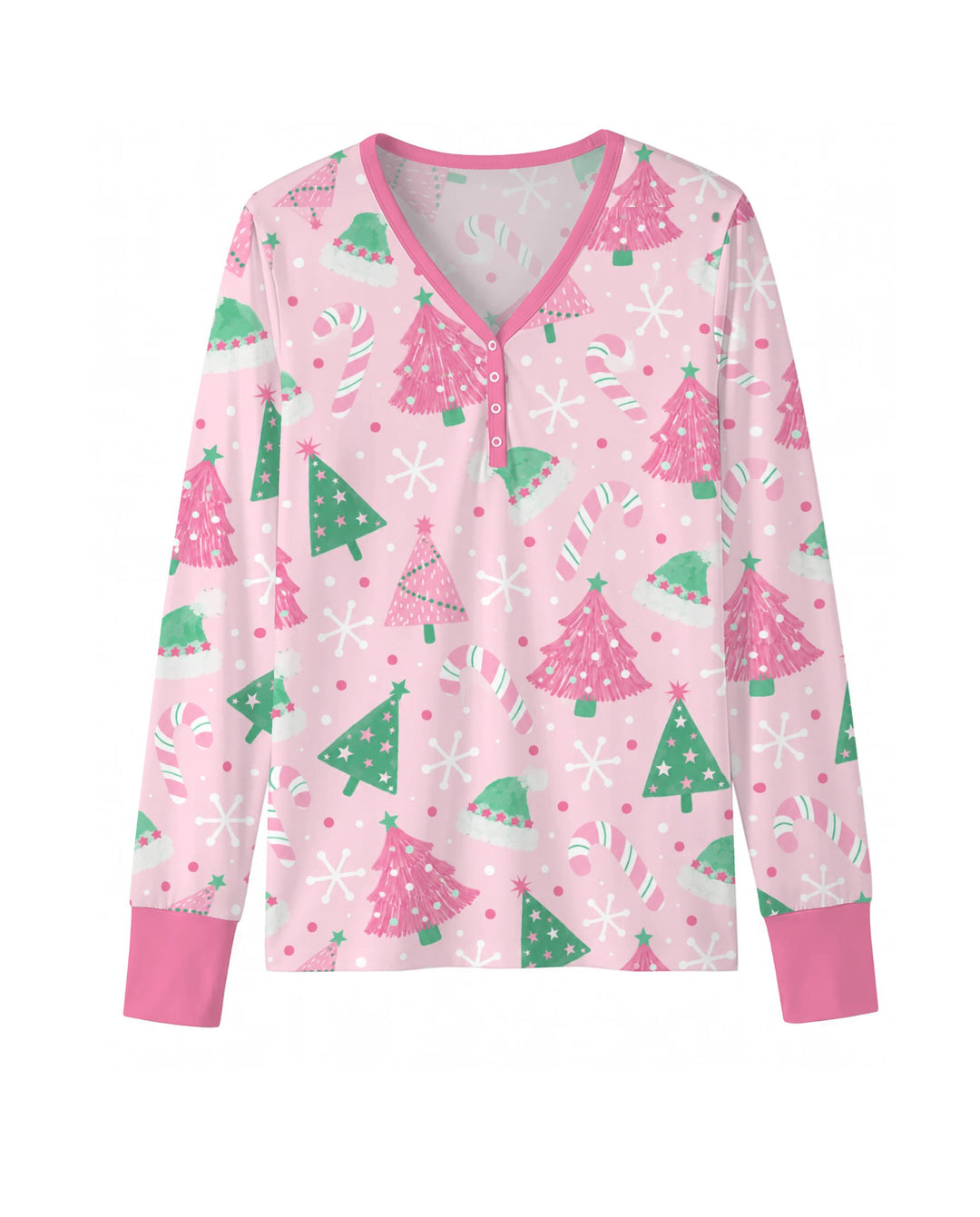 Pink & Mint Candy Christmas Trees Bamboo Women Pajama Set