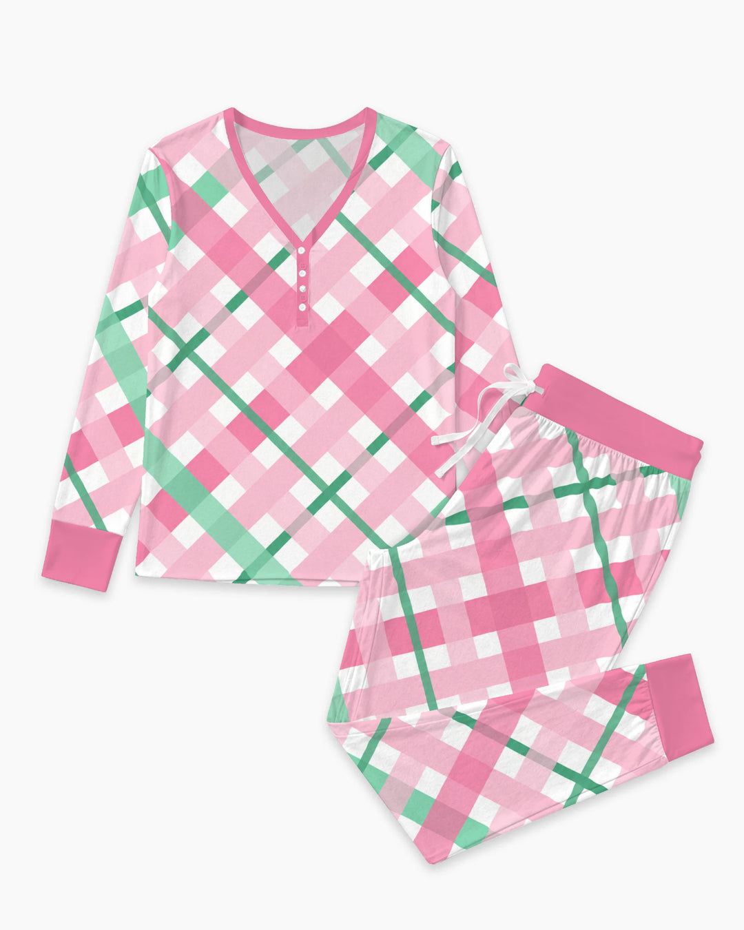 Pink & Mint Christmas Plaid Bamboo Women Pajama Set