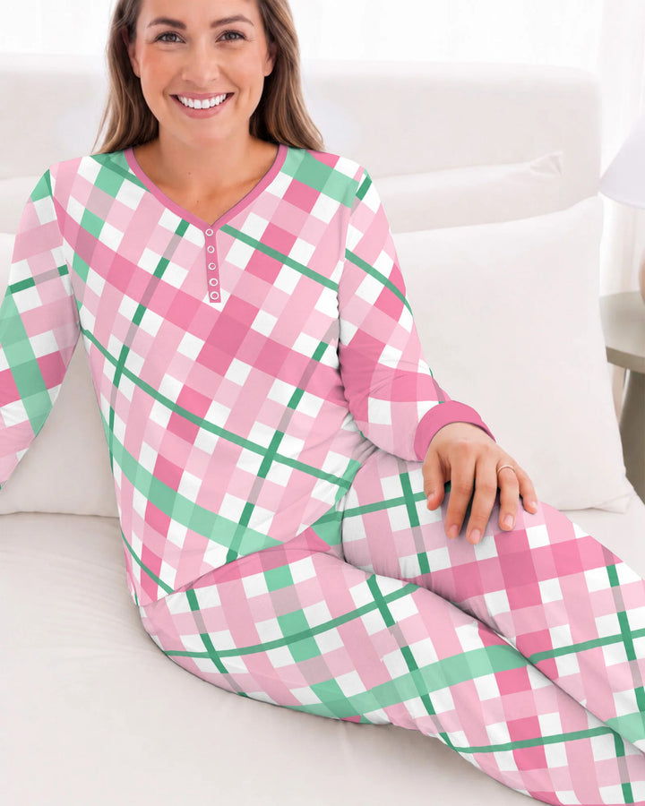 Pink & Mint Christmas Plaid Bamboo Women Pajama Set