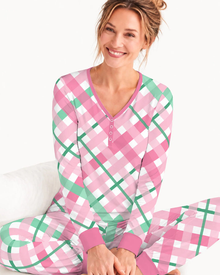 Pink & Mint Christmas Plaid Bamboo Women Pajama Set
